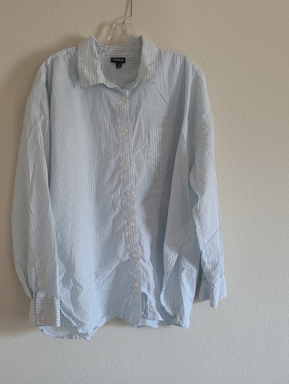 Torrid Light Blue Striped Button-Up Shirt - Casual Comfort Size 1 (1x)